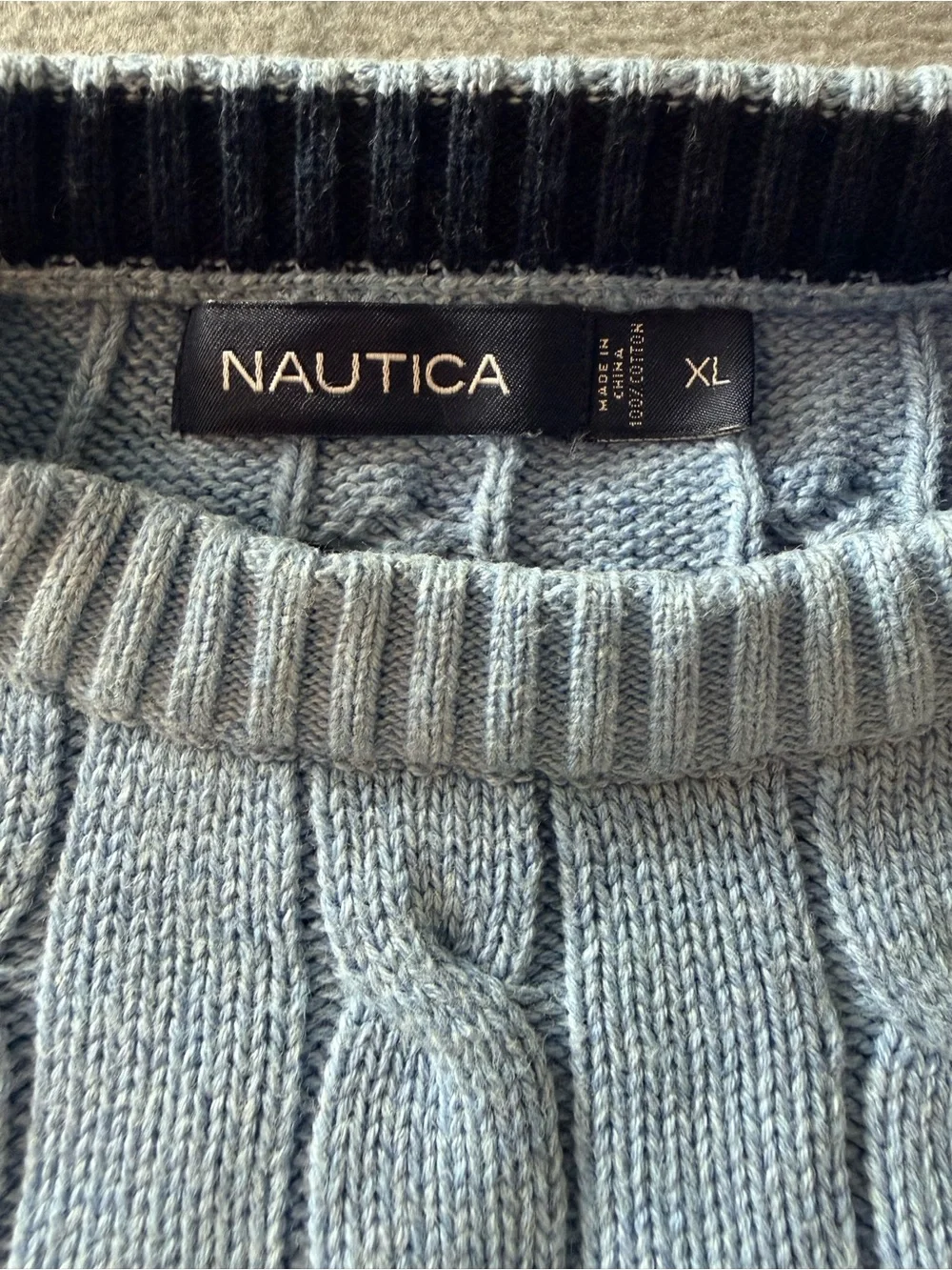 Nautica - Men's Light Blue Cable Knit Crewneck Sweater